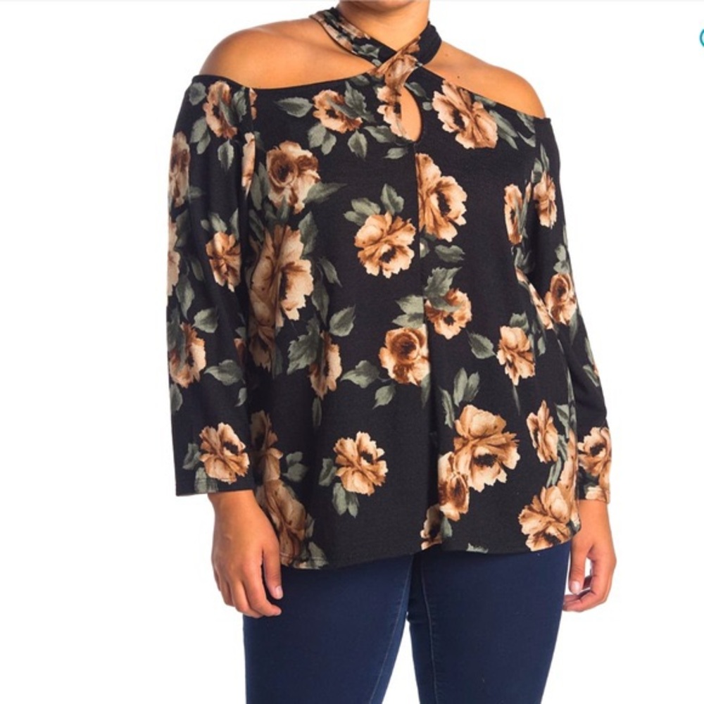 NWOT West Kei | TWIST NECK CUTOUT FLORAL SWEATER